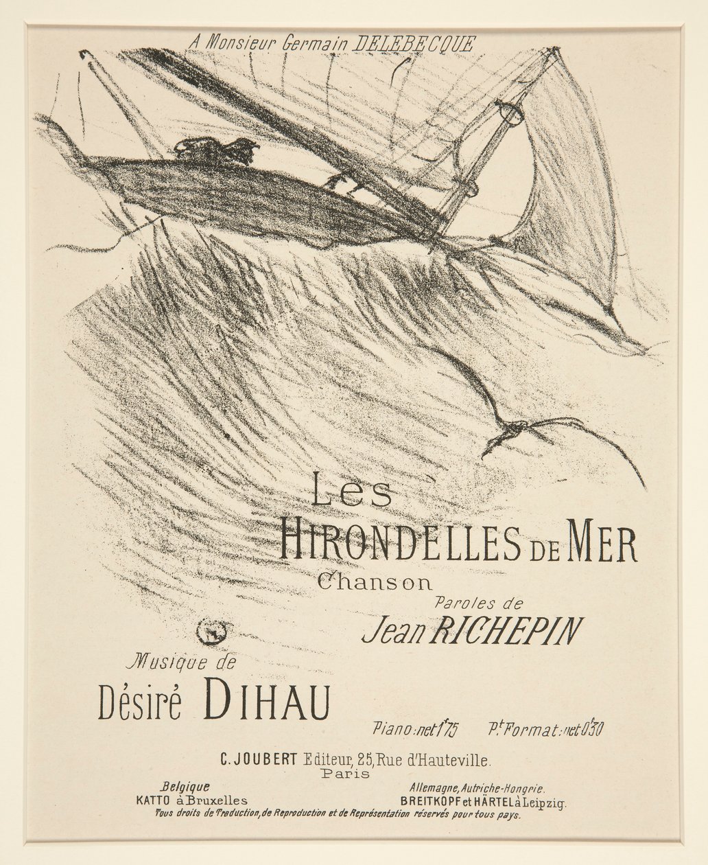LES HIRONDELLES DE MER - Okładka do drukowanej kompozycji muzycznej (wiersz Richepina z muzyką Dihau) autorstwa Henri de Toulouse Lautrec