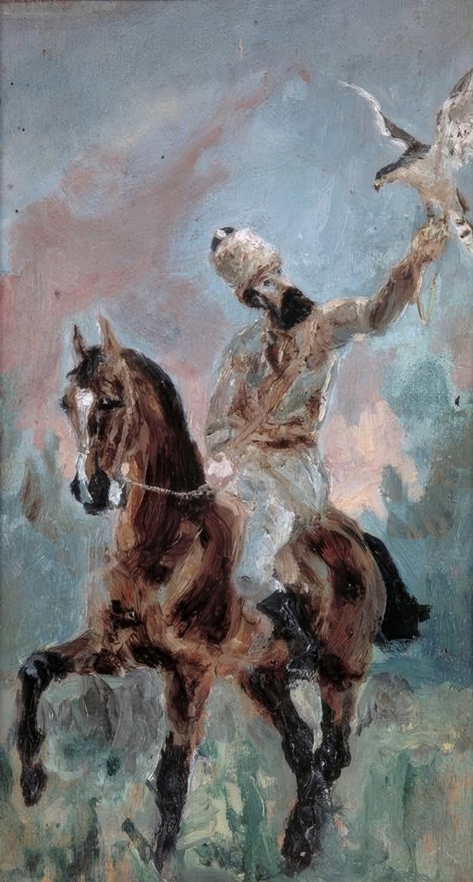Hrabia Alponse de Toulouse-Lautrec jako sokolnik autorstwa Henri de Toulouse Lautrec