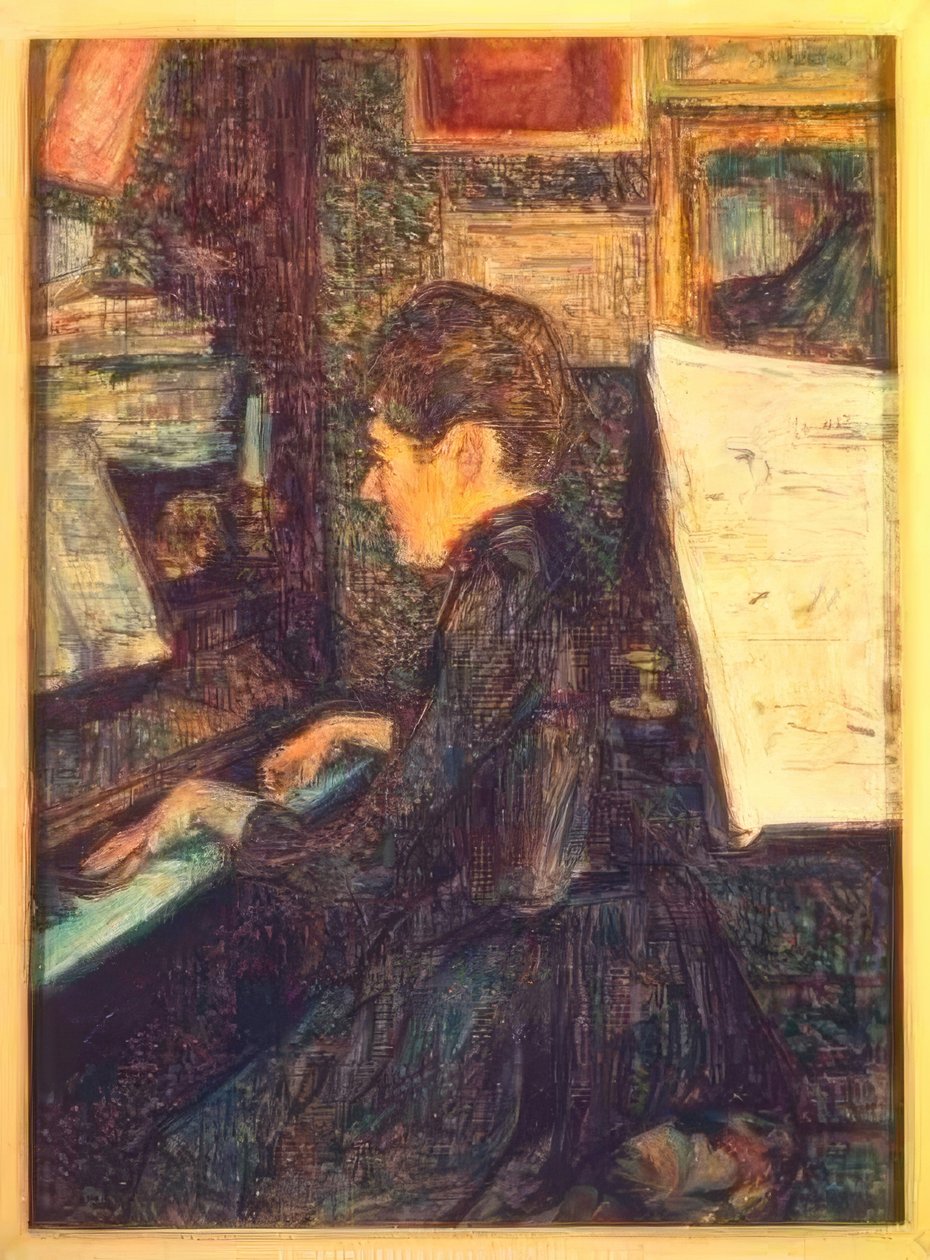 Mademoiselle Marie Dihau przy fortepianie autorstwa Henri de Toulouse Lautrec