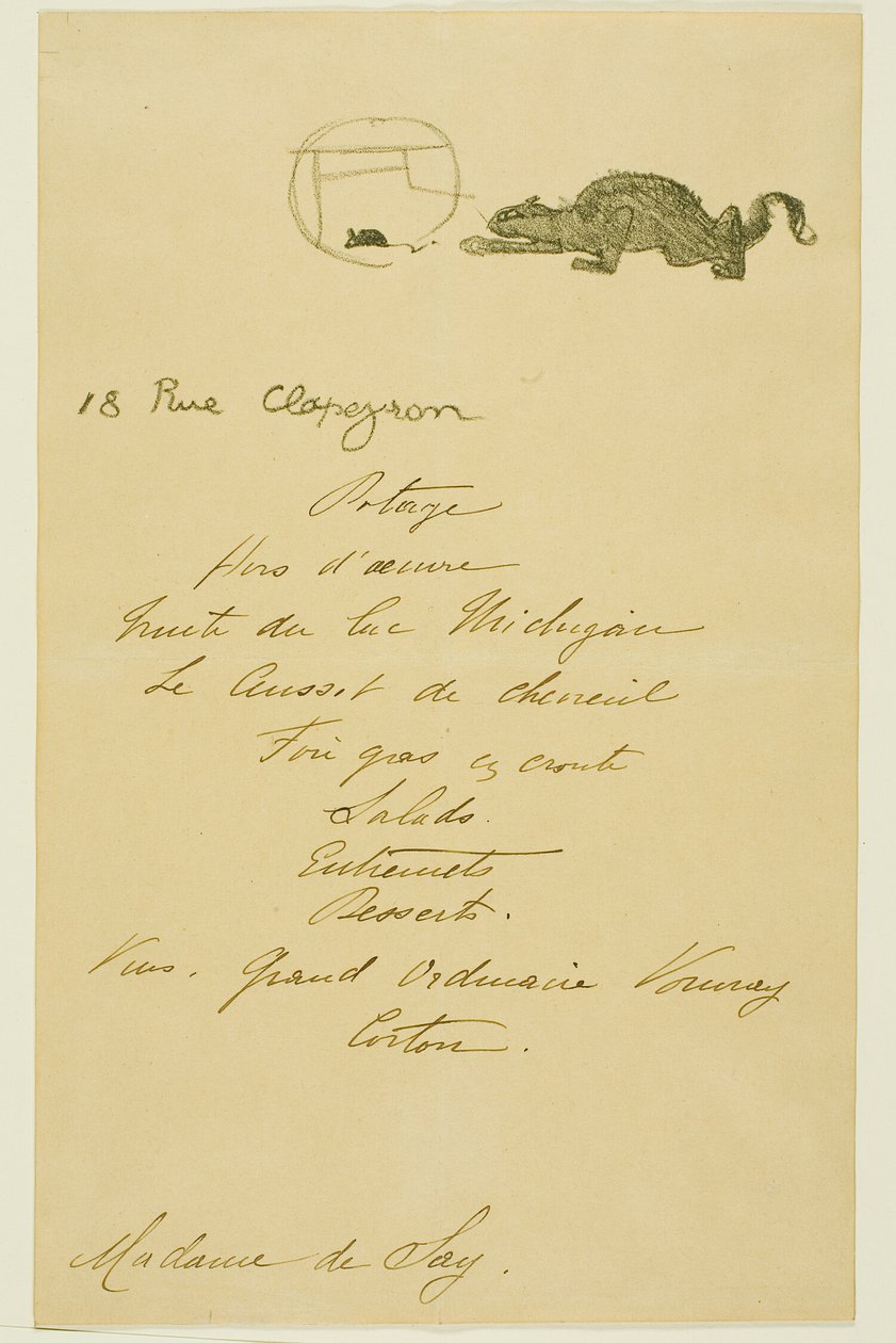 Menu na kolację wydaną przez May Belfort autorstwa Henri de Toulouse Lautrec
