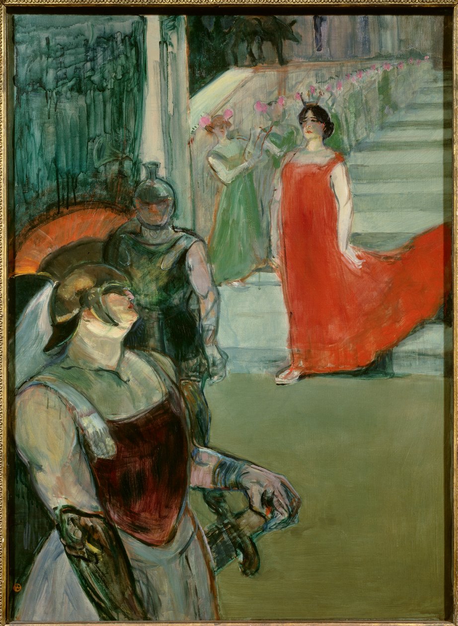 Messaline schodzi po schodach wyłożonych dodatkami Opera „Messaline” Isidore de Lara. Obraz Henri Toulouse Lautreca (1864-1901) XX w. Słońce. 0,99x0,72 m Los Angeles. Powiatowe Muzeum Sztuki - Messalina schodząca po schodach z dodatkami autorstwa Henri de Toulouse Lautrec