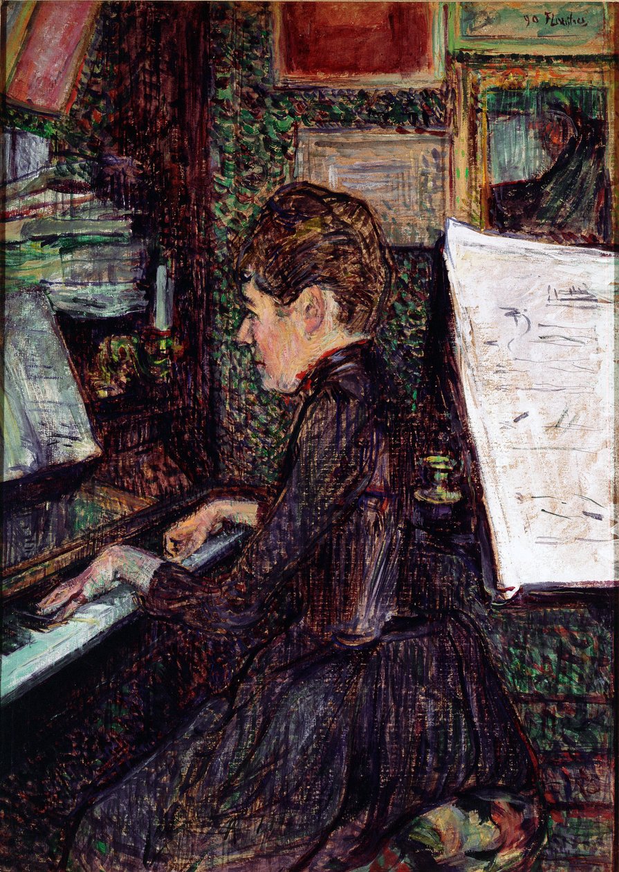 Panna Dihau na pianinie. Obraz Henri de Toulouse-Lautrec (Toulouse Lautrec autorstwa Henri de Toulouse Lautrec