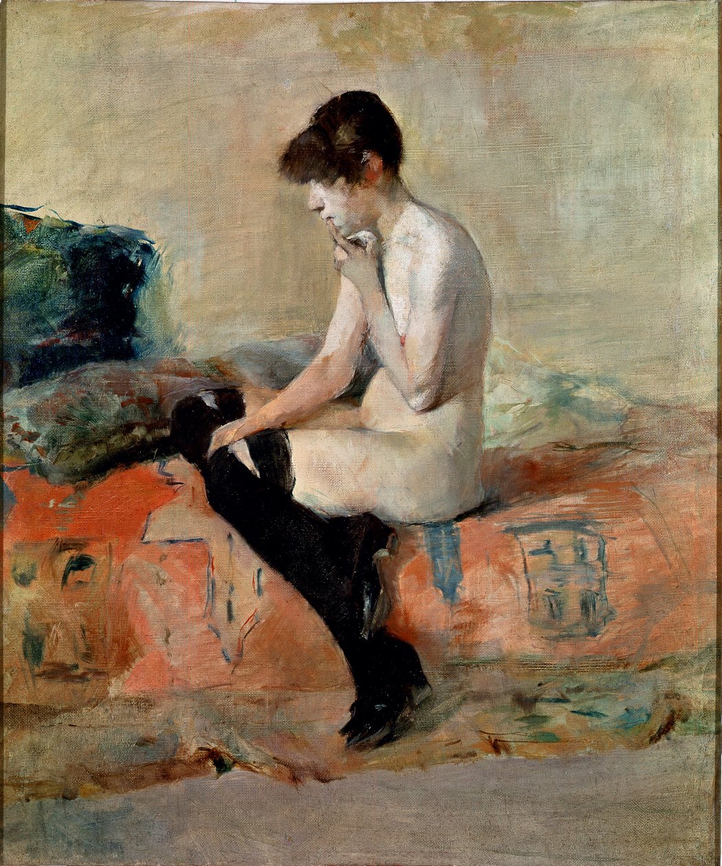 Badanie nago. Naga kobieta siedzi na kanapie. Obraz Henri de Toulouse-Lautrec (Toulouse Lautrec autorstwa Henri de Toulouse Lautrec