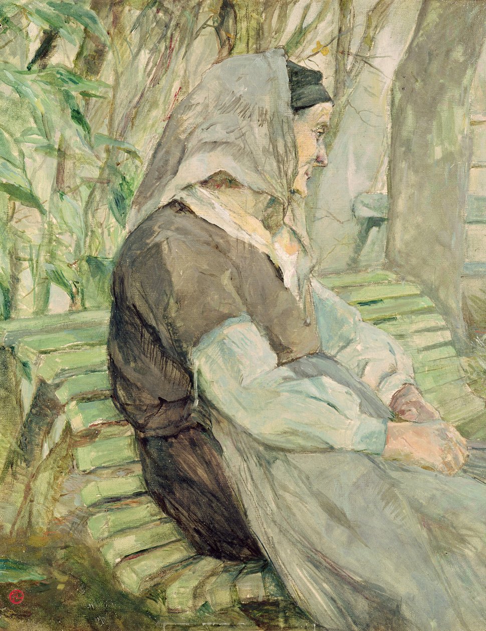 Stara kobieta siedząca na ławce w Celeyran autorstwa Henri de Toulouse Lautrec