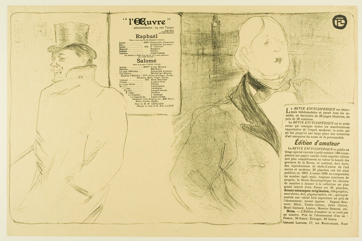 Oscar Wilde i Romain Coolus — program dla Raphaëla i Salomé autorstwa Henri de Toulouse Lautrec