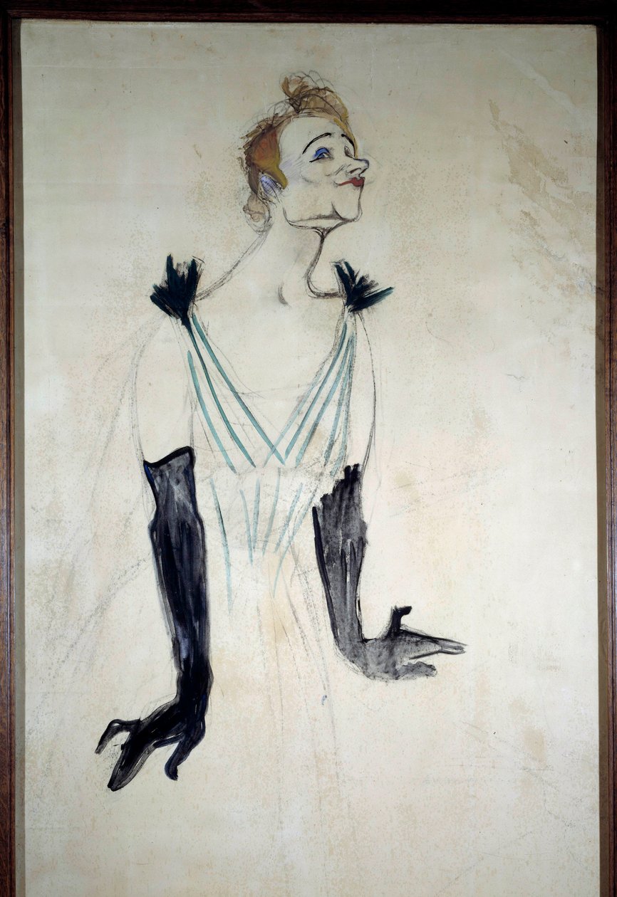 Portret śpiewaczki Yvette Guilbert (1867-1944) Rysunek węglem z esencją Henri de Toulouse Lautrec (1864-1901) 1894. Wymiary 1,86 x 0,93 m Albi, musee Toulouse Lautrec autorstwa Henri de Toulouse Lautrec