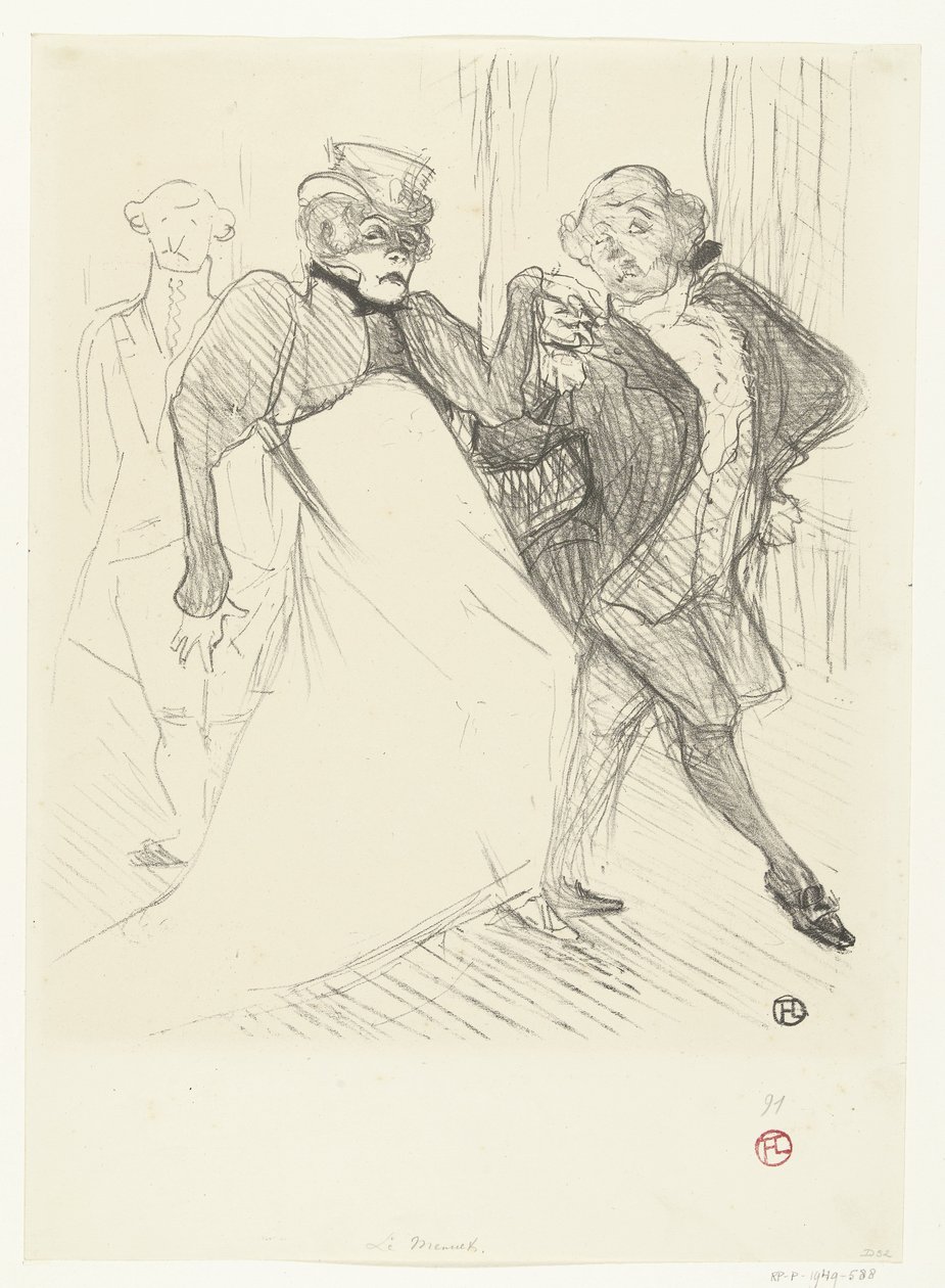 Portret vana aktorów Gabrielle Rejane en Felix Galipaux w toneelstuk Madame Sans-Gêne Rejave i Galipaux, w Madame Sans Gene autorstwa Henri de Toulouse Lautrec