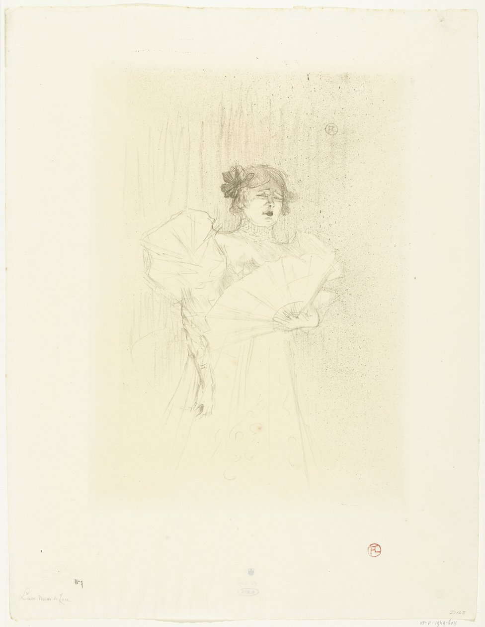 Portret aktorki Luce Myres z fan Luce Myres de face autorstwa Henri de Toulouse Lautrec