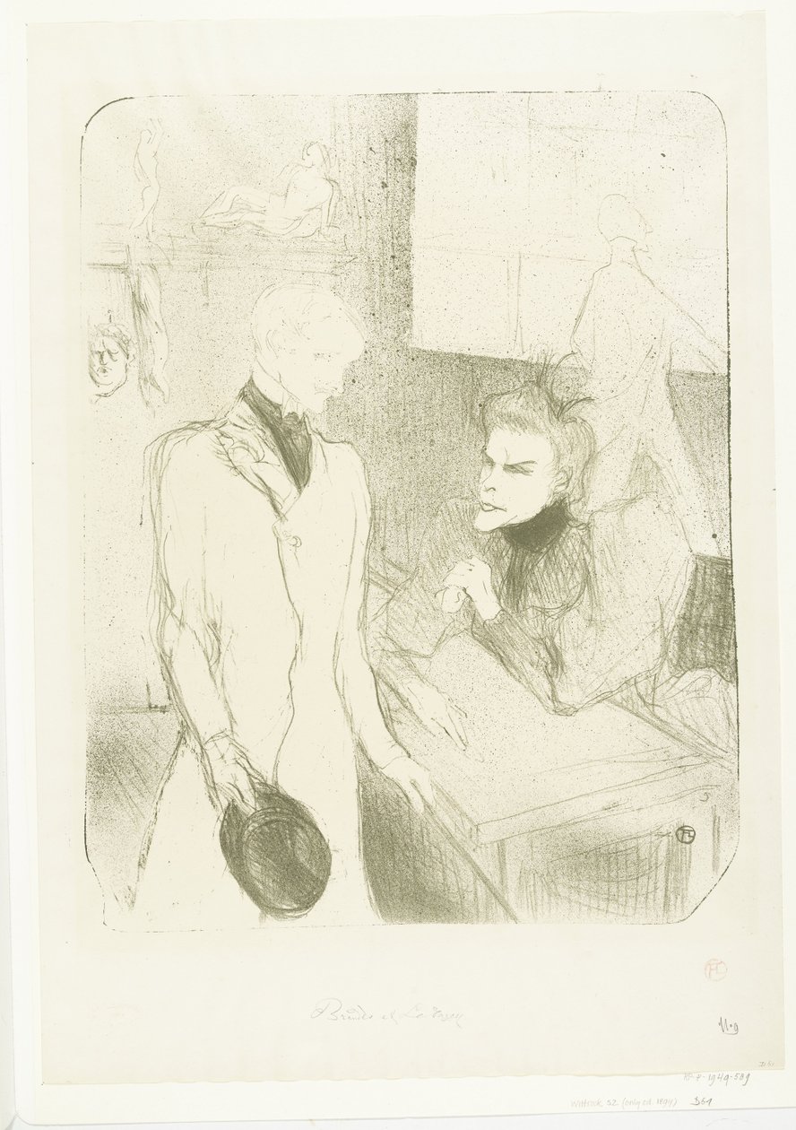 Portret van aktorki Marthe Brandès jako aktor Charles le Bargy w toneelstuk Les Cabotins Brandès i Bargy w Cabotins autorstwa Henri de Toulouse Lautrec