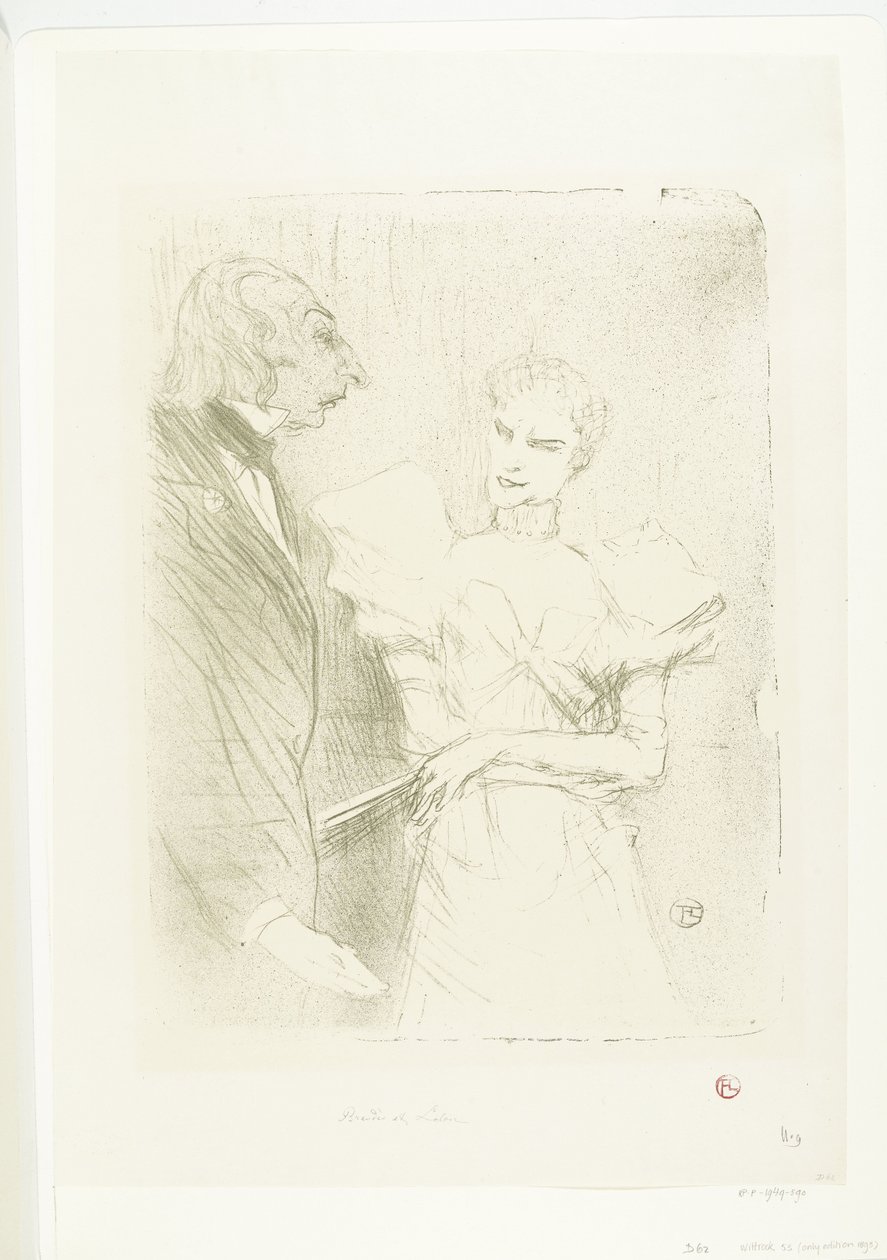 Portret van aktorka Marthe Brandès jako aktor Louis-Pierre Leloir w toneelstuk Les Cabotins Brandès i Leloir w Cabotins autorstwa Henri de Toulouse Lautrec