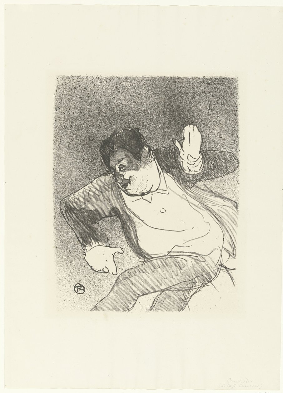 Portret van komika Caudieux tańczy w Petit Casino Kasyno Caudieux Petit Koncert w kawiarni (tytuł serii) autorstwa Henri de Toulouse Lautrec