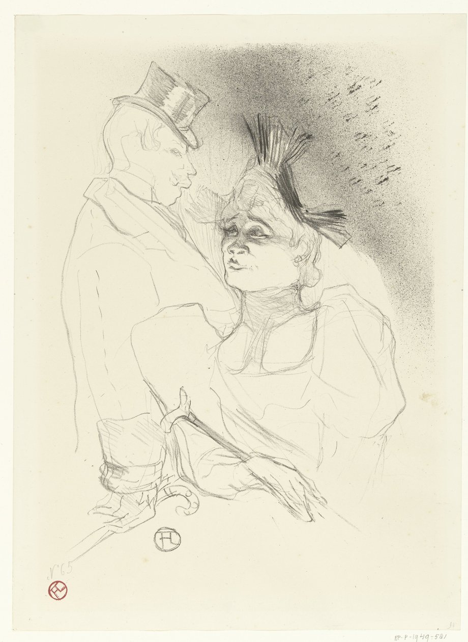 Portret piosenkarki Marcelle Lender i komika Louisa Boucheneza z barona podczas występu Mademoiselle Pożyczkodawca i Baron autorstwa Henri de Toulouse Lautrec