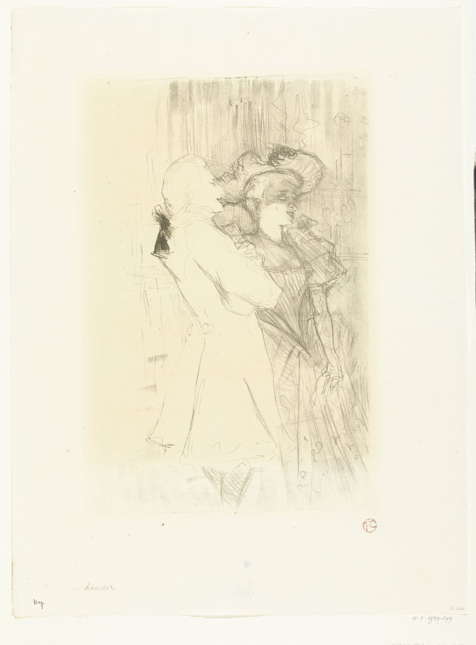 Portret piosenkarki Marcelle Lender i piosenkarki Numy Auguez w operetce La Chanson de Fortunio Pożyczkodawca i Aguez autorstwa Henri de Toulouse Lautrec
