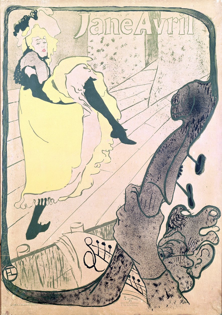 Plakat reklamujący Jane Avril (1868-1943) w Jardin de Paris, 1893 (kolor lito) autorstwa Henri de Toulouse Lautrec
