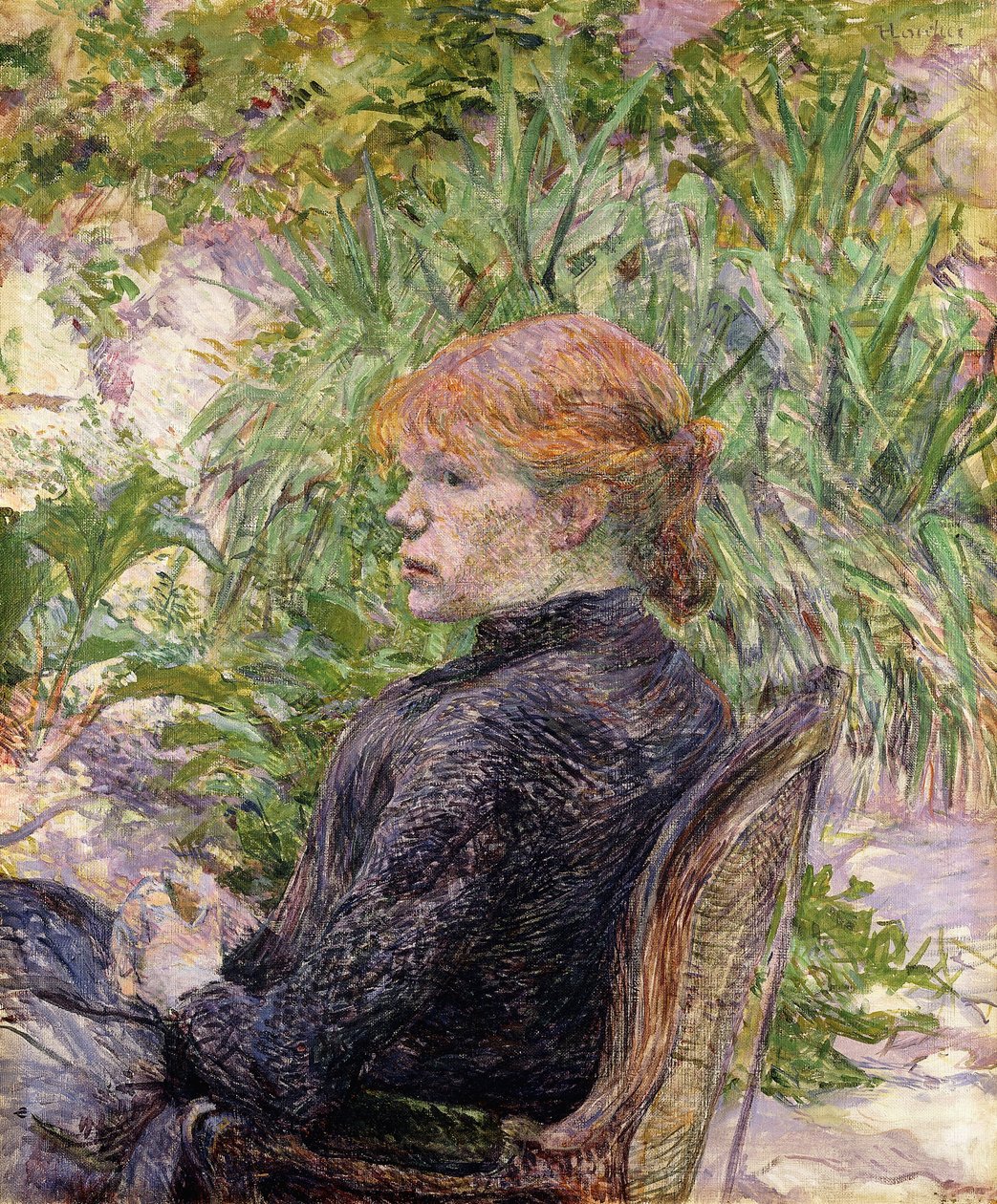 Rudowłosa kobieta siedząca w ogrodzie pana, 1889 autorstwa Henri de Toulouse Lautrec