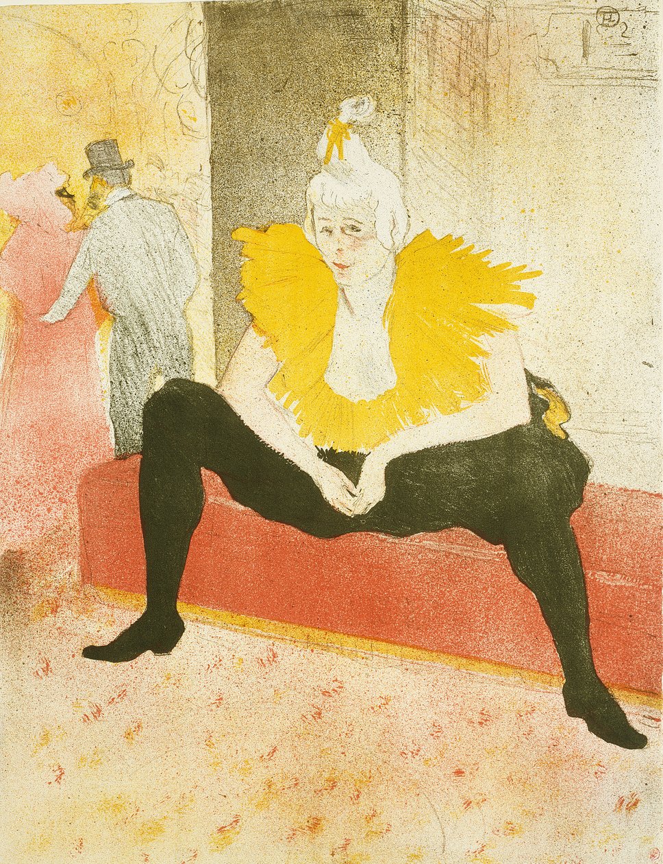 Siedząca kobieta klaun (Mademoiselle Cha-U-Kao), pierwsza płyta z Elles autorstwa Henri de Toulouse Lautrec