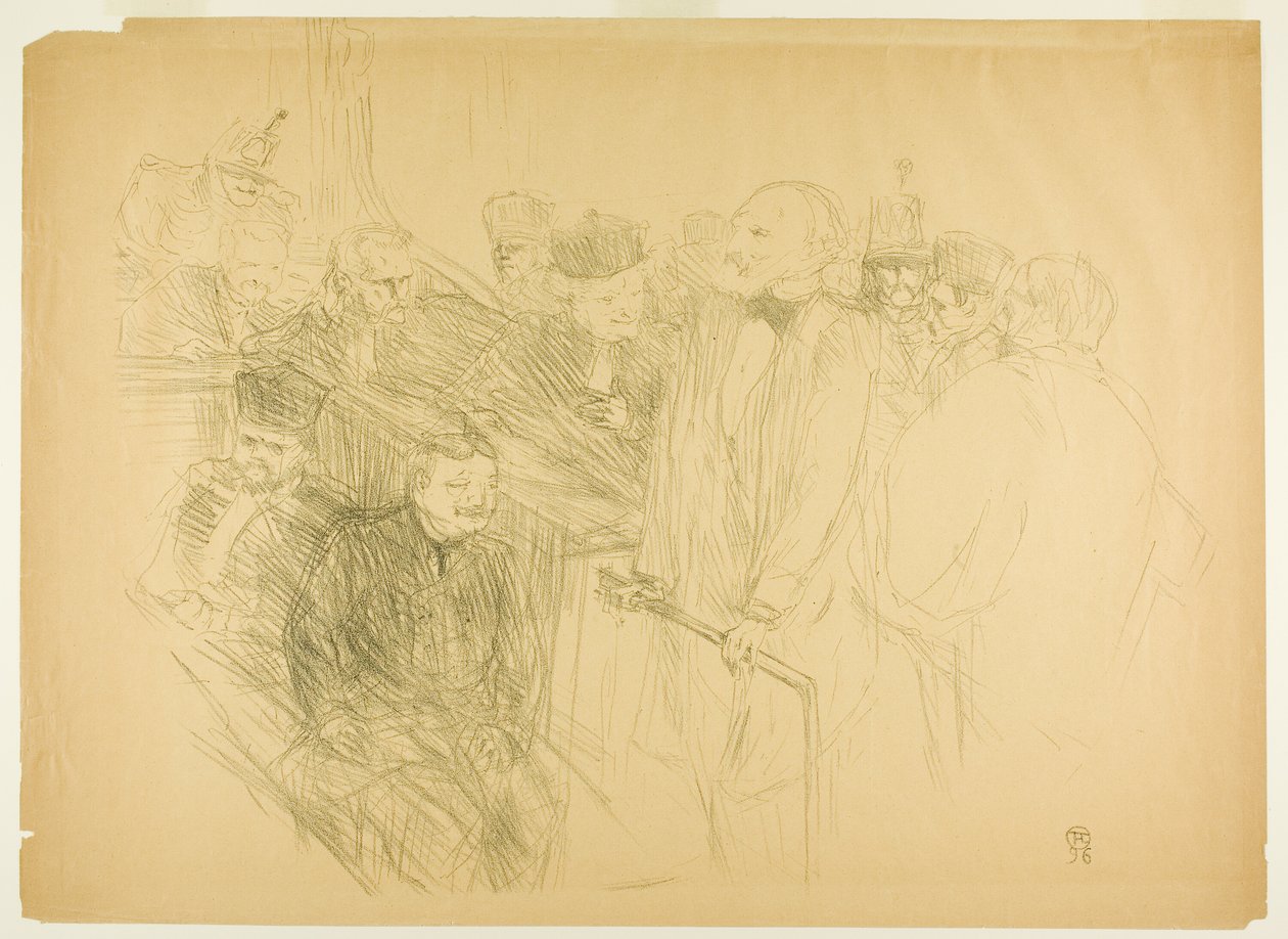 Proces Artona, Ribot Giving Evidence (druga płyta) autorstwa Henri de Toulouse Lautrec