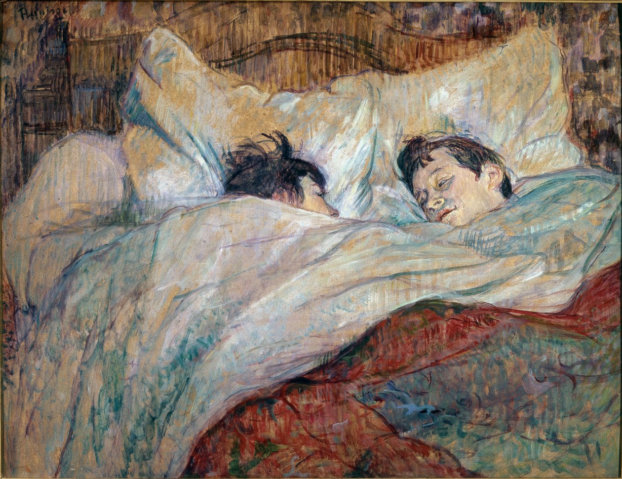 Łóżko. Dwoje śpiących dzieci - Olej na tekturze autorstwa Henri de Toulouse Lautrec