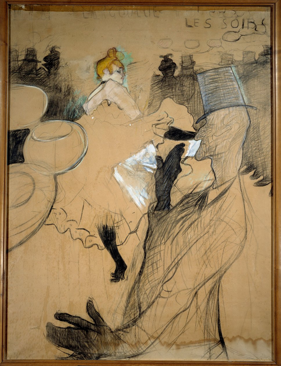 Czerwony młyn, Goulue i Valentin le Desosse. Szkic, grafit z kolorowymi refleksami. Rysunek Henri De Toulouse Lautreca (1864-1901) autorstwa Henri de Toulouse Lautrec
