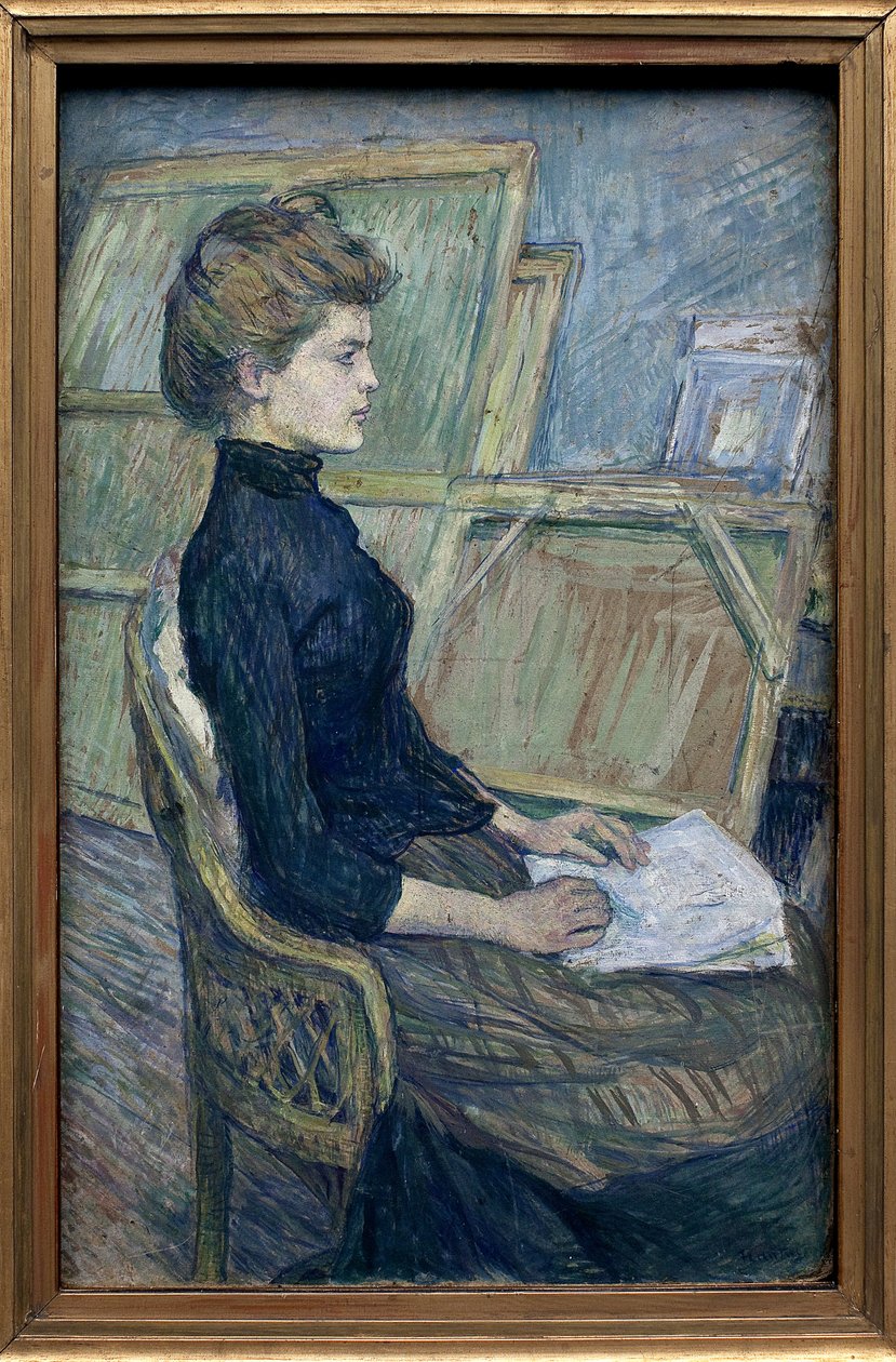 Młoda modelka Helene Vary w warsztacie. Grafika Henri de Toulouse Lautreca (1864-1901), olej na tekturze autorstwa Henri de Toulouse Lautrec