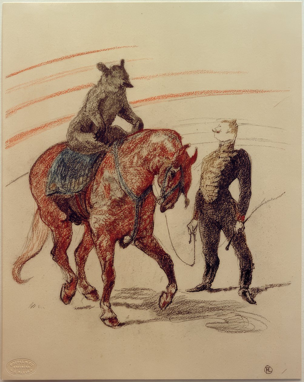 Niedźwiedź działa na panelu autorstwa Henri de Toulouse Lautrec