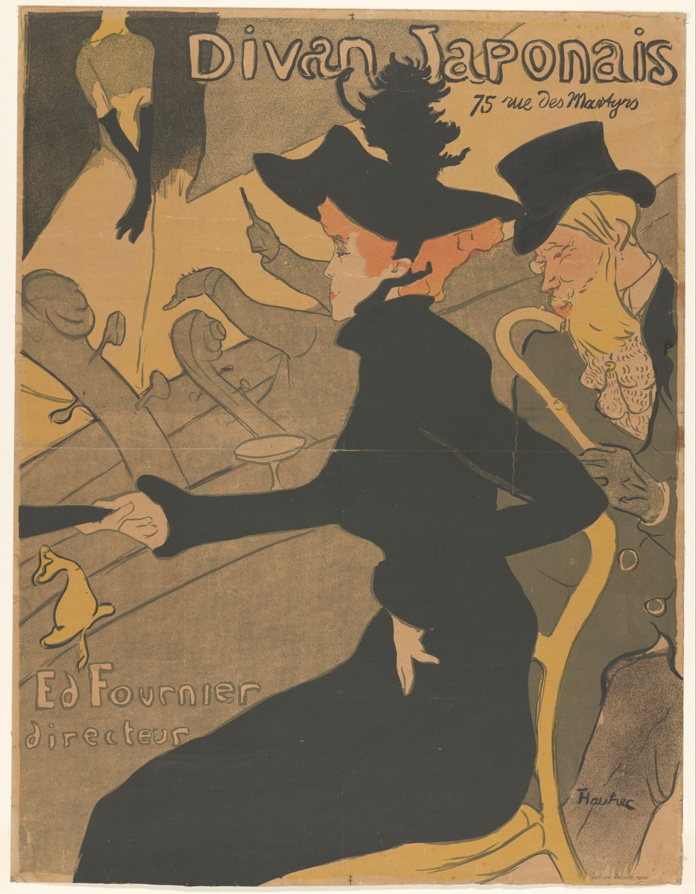 Kobieta i mężczyzna na widowni na występie śpiewu Divan Japanis (tytuł na obiekcie) autorstwa Henri de Toulouse Lautrec