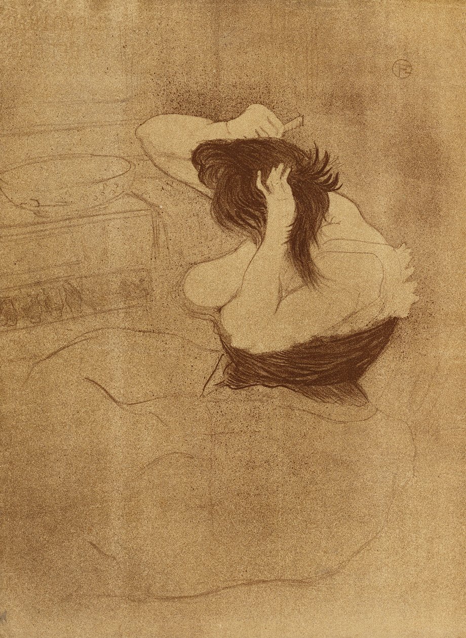 Kobieta czesząca włosy - La Coiffure, płyta VII od Elles; Kobieta czesząca włosy - fryzura, płyta VII z Elles, 1896 autorstwa Henri de Toulouse Lautrec