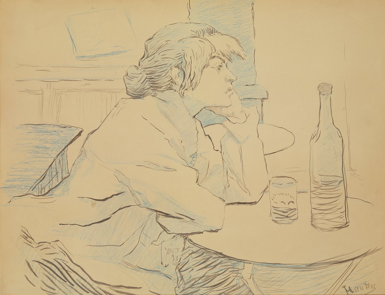 Pijąca kobieta, czyli kac, 1889 (tusz i kredka) autorstwa Henri de Toulouse Lautrec