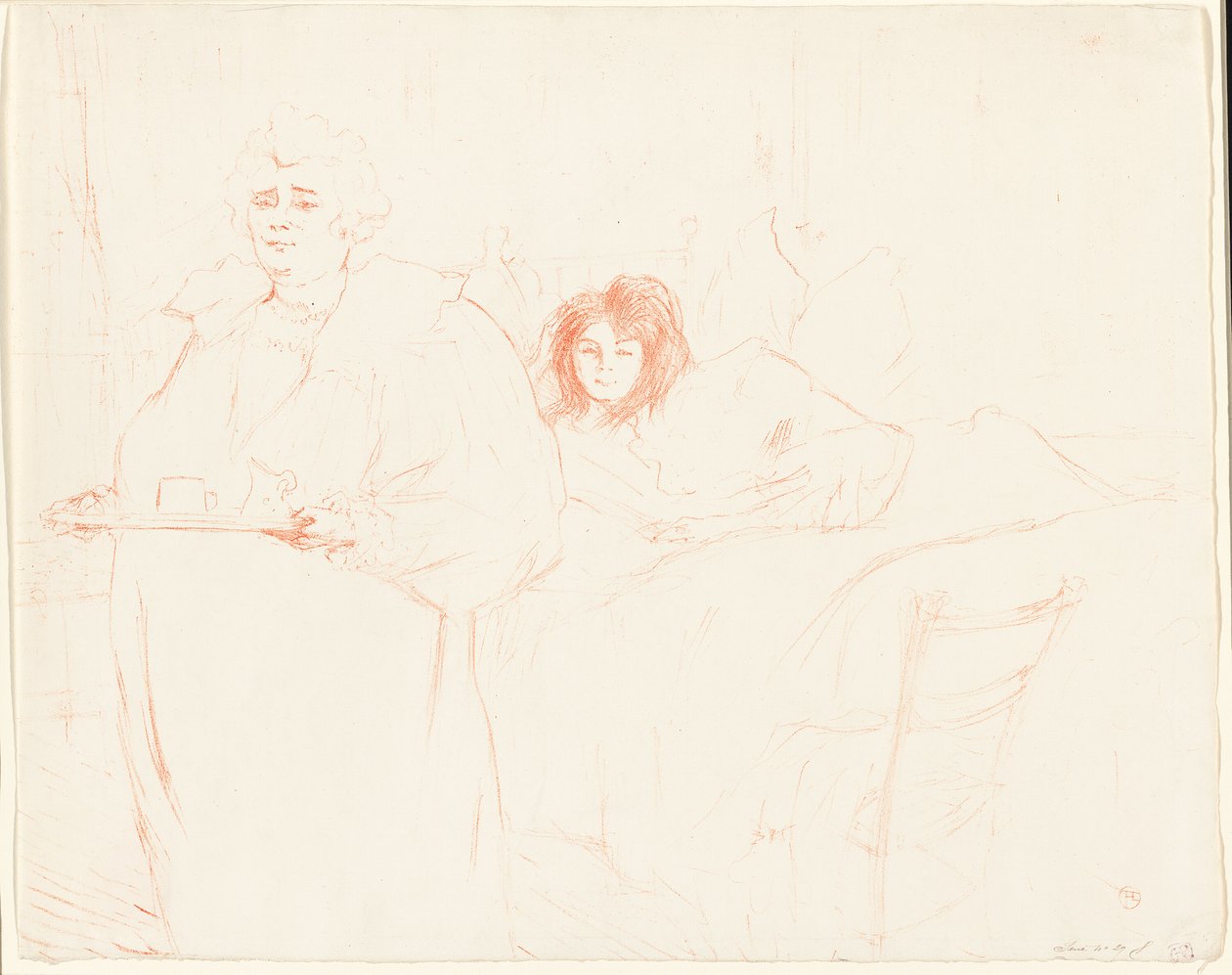 Kobieta z tacą – śniadanie (Madame Baron i Mademoiselle Popo), drugi talerz od Elles autorstwa Henri de Toulouse Lautrec