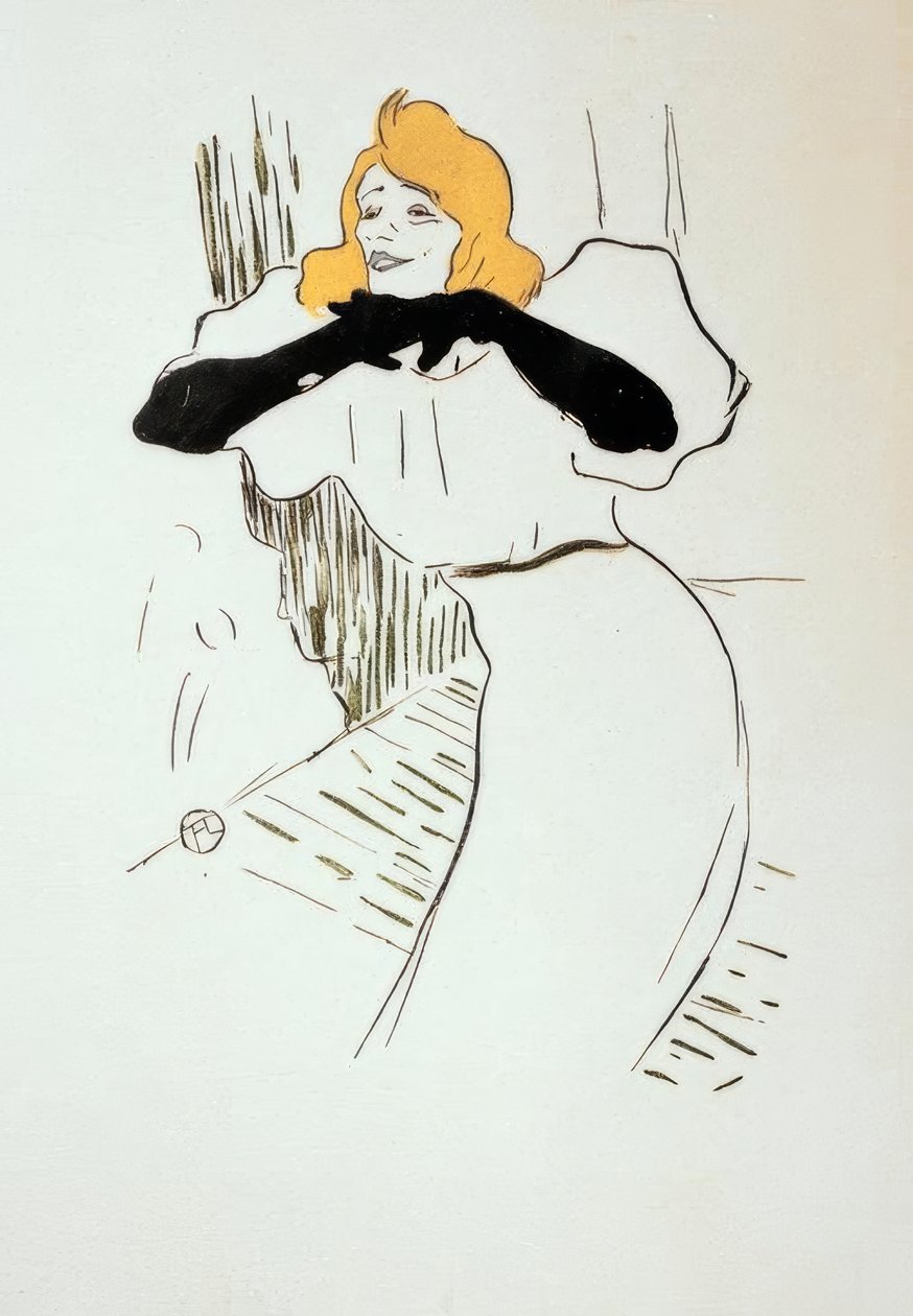 Yvette Guilbert w Linger dłuższy loo autorstwa Henri de Toulouse Lautrec