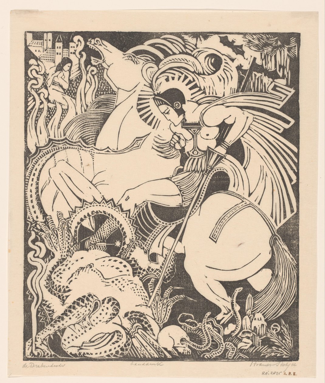 De drakendooder (oryginalny tytuł na obiekcie) autorstwa Henri van der Stok (signed by artist)