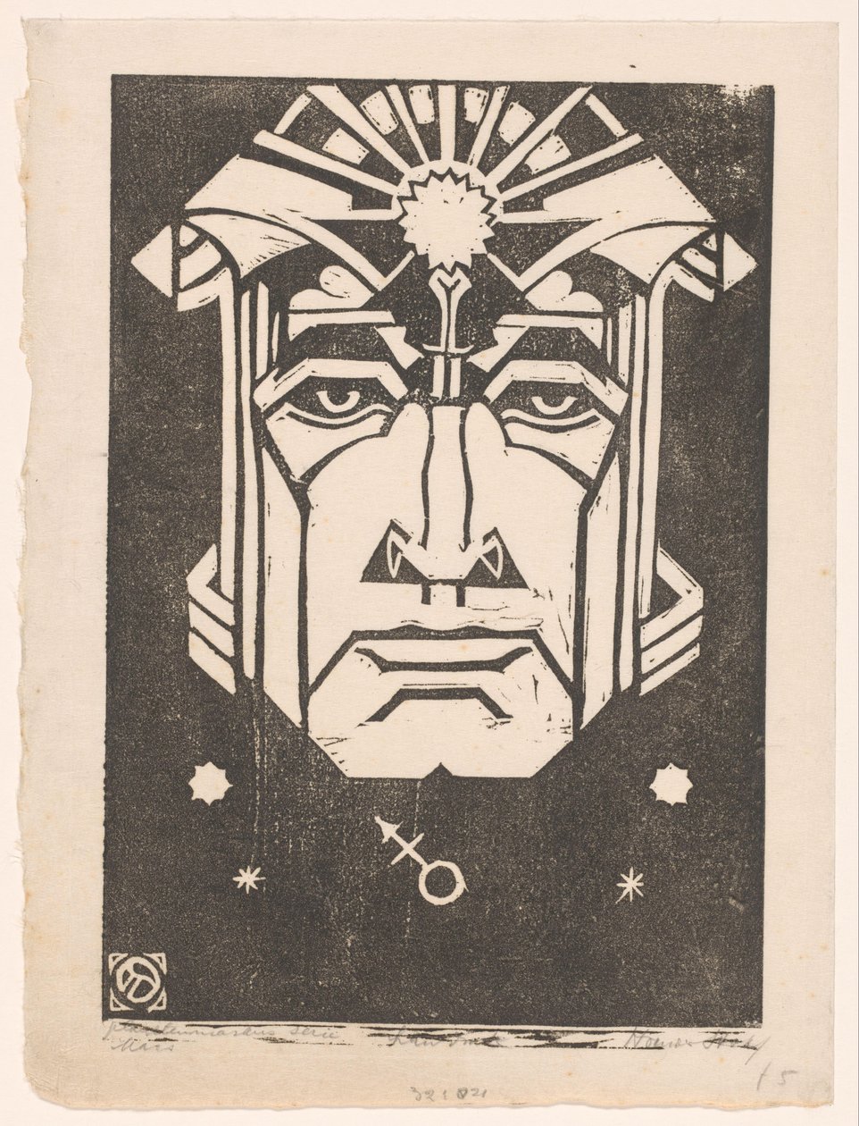 Mars (oryginalny tytuł na obiekcie) Planetenmaskers (oryginalny tytuł serii na obiekcie) autorstwa Henri van der Stok (signed by artist)