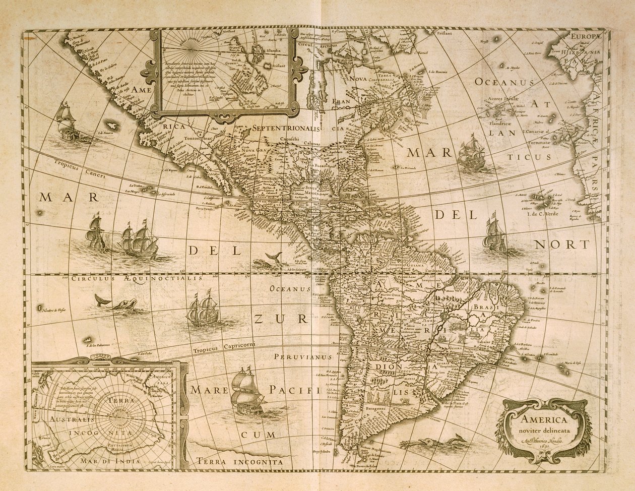 Mapa Ameryk autorstwa Henricusa Hondiusa autorstwa Henricus Hondius