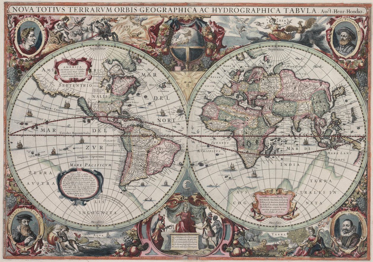 Nowa mapa całego świata autorstwa Henricus Hondius II
