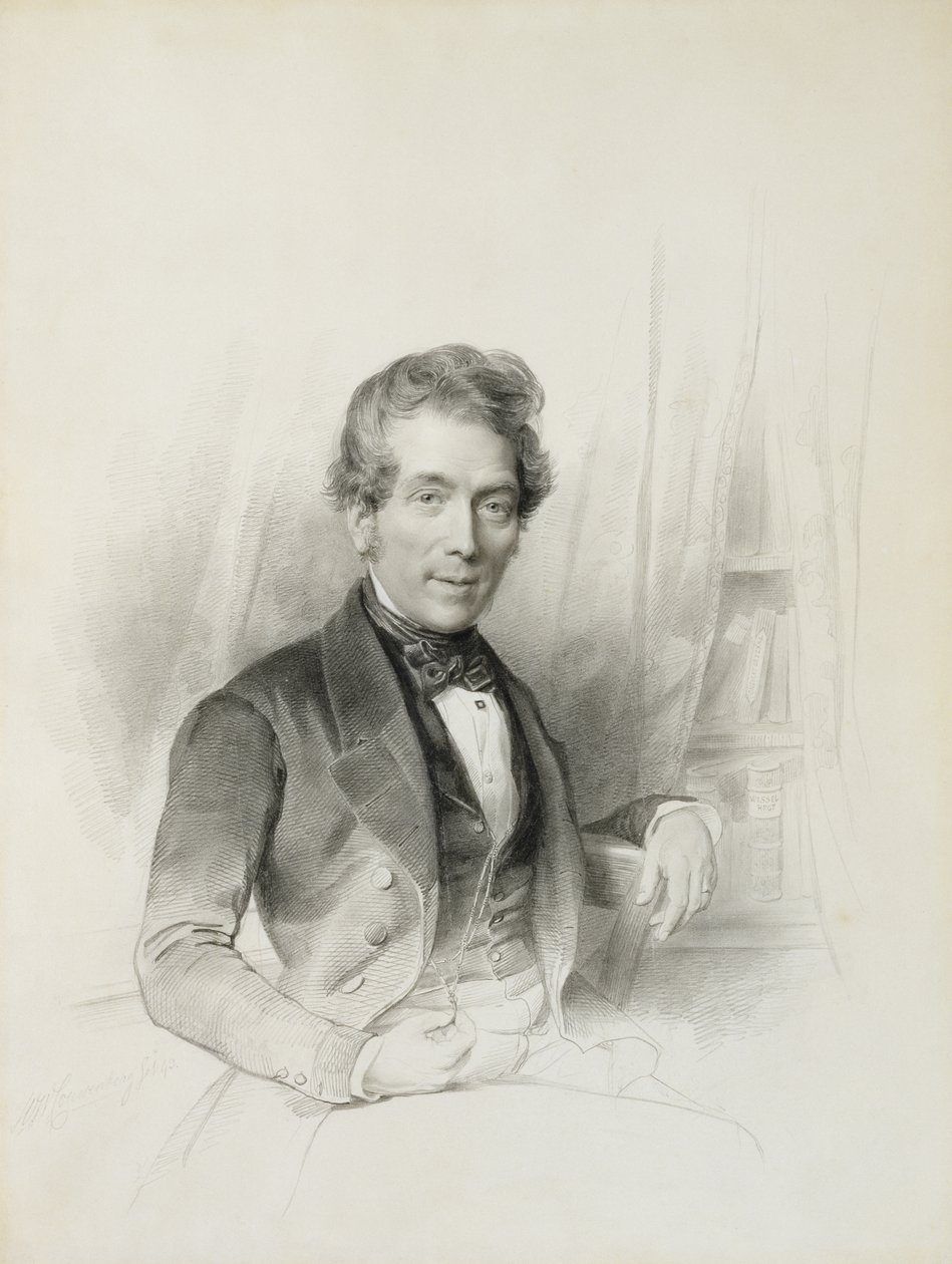 Portret Louisa Johannesa Herckenratha, konsula w Teksasie, 1843 (kreda, estompe, ołówek, akwarela) autorstwa Henricus Wilhelmus Couwenberg