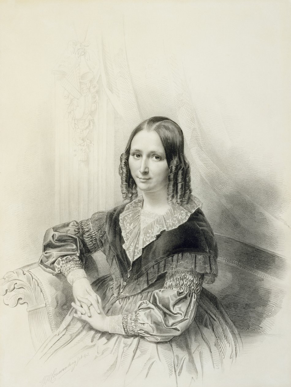 Portret Suzanne Herckenrath, 1843 (kreda, estompe, ołówek, akwarela) autorstwa Henricus Wilhelmus Couwenberg