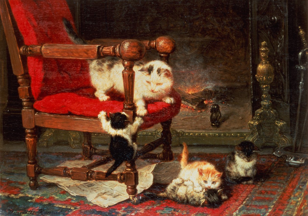 Igranie z ciepłem ognia (olej na płótnie) autorstwa Henriëtte Ronner Knip