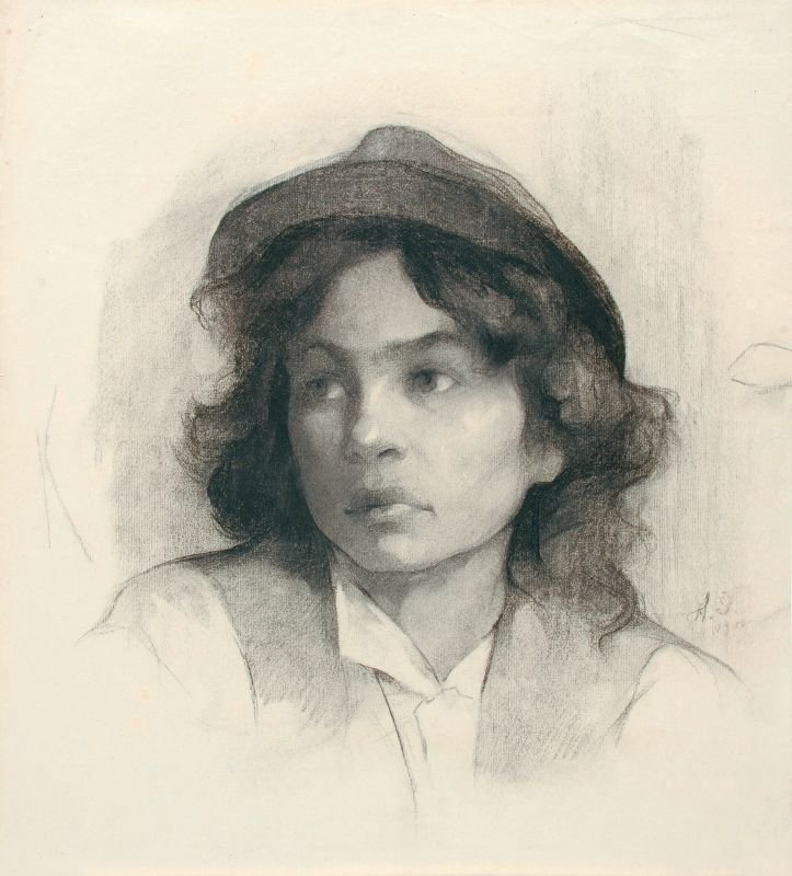 Portret dziewczyny w kapeluszu autorstwa Henrika Santel