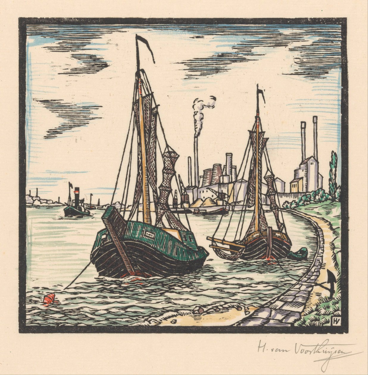 Zacumowane łodzie rybackie autorstwa Henriëtte van Hove (signed by artist)