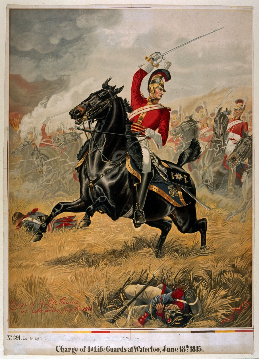 Szarża 1. Strażników Życia w Waterloo, 18 czerwca 1815, c.1890 autorstwa Henry A. Payne