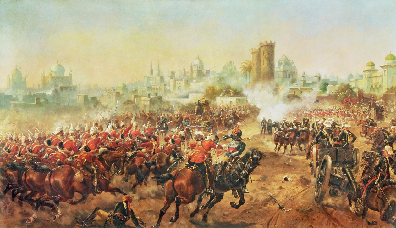 Szarża Queens Bays przeciwko buntownikom w Lucknow, 6 marca 1858 r. autorstwa Henry A. Payne