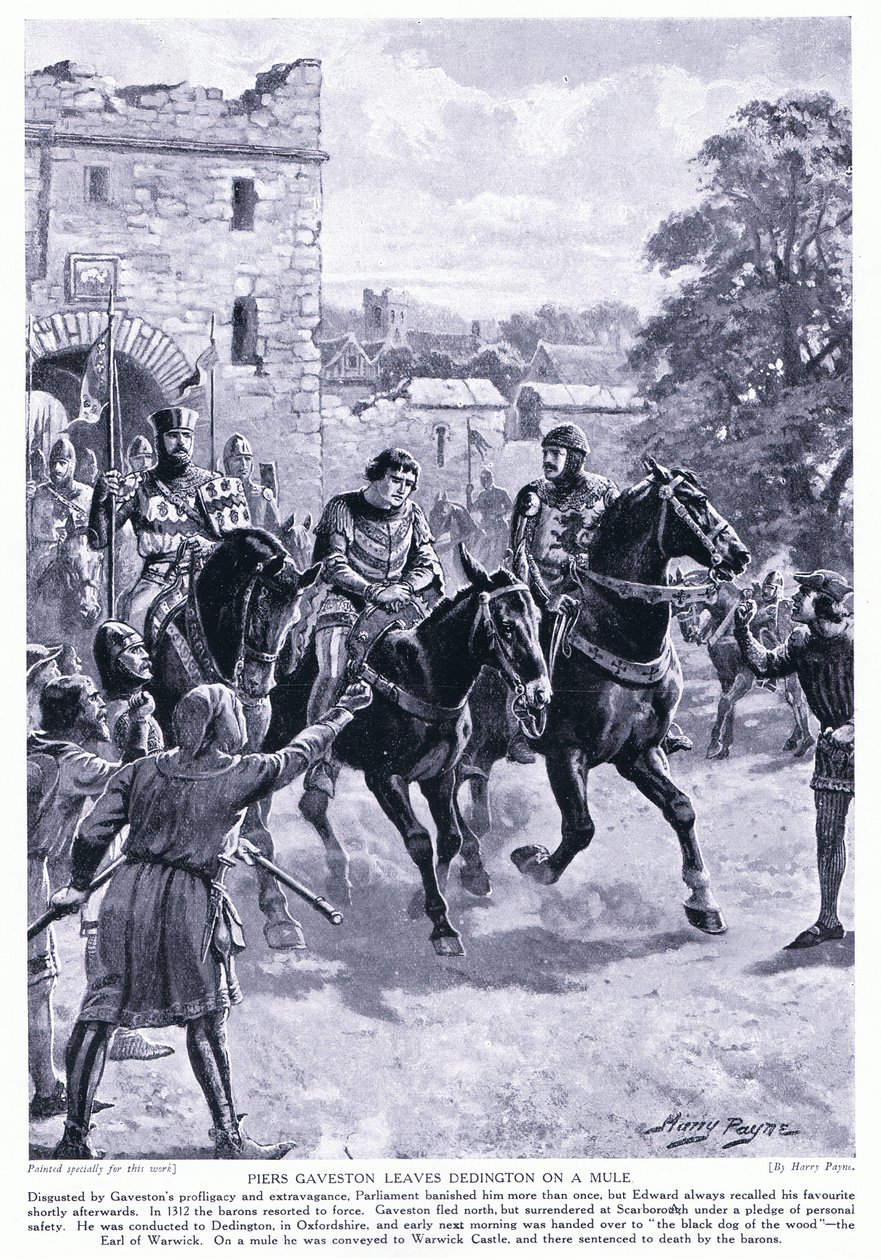 Piers Gaveston opuszcza Dedington na mule AD1312, 1920 autorstwa Henry A. Payne