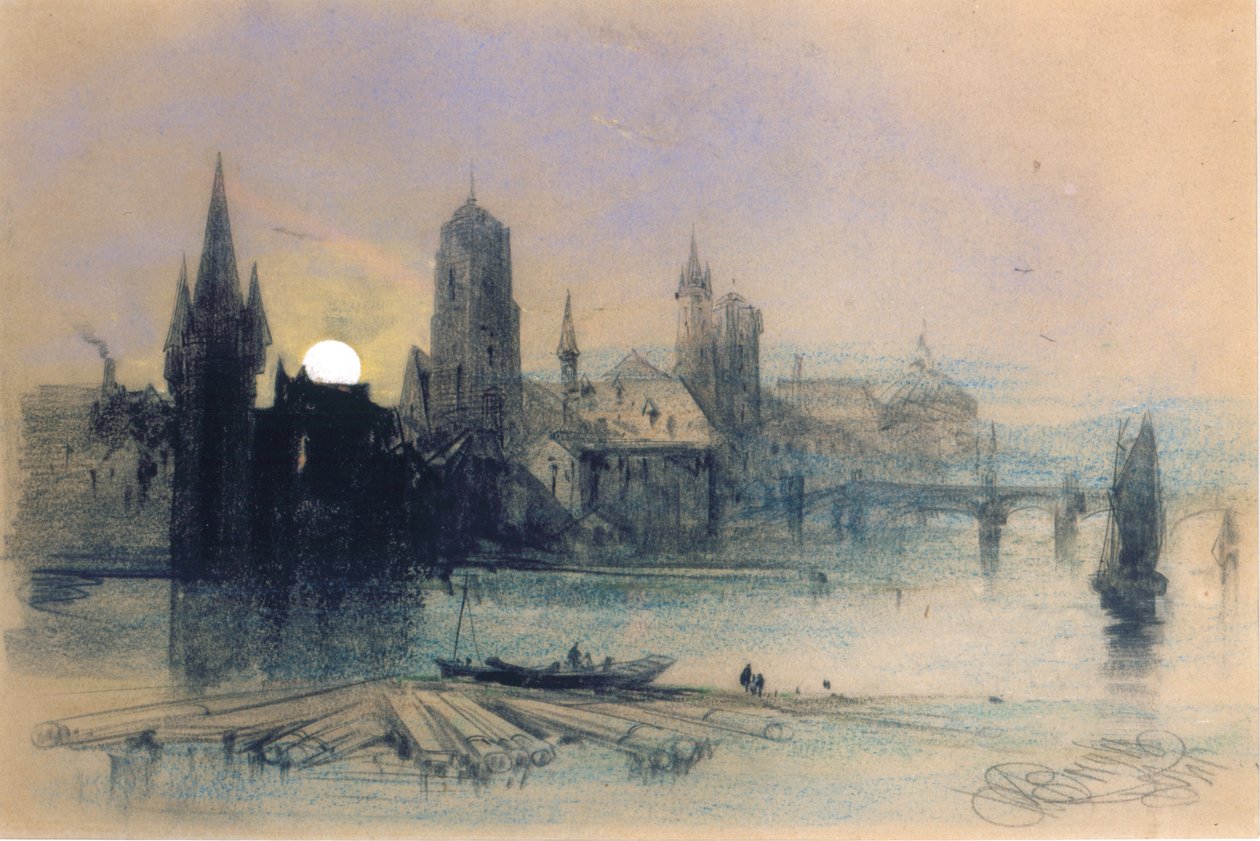 Bruges by Moonlight (pastel na papierze) autorstwa Henry Bright