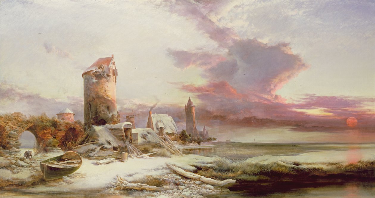 Zimowy zachód słońca na wybrzeżu Norfolk autorstwa Henry Bright