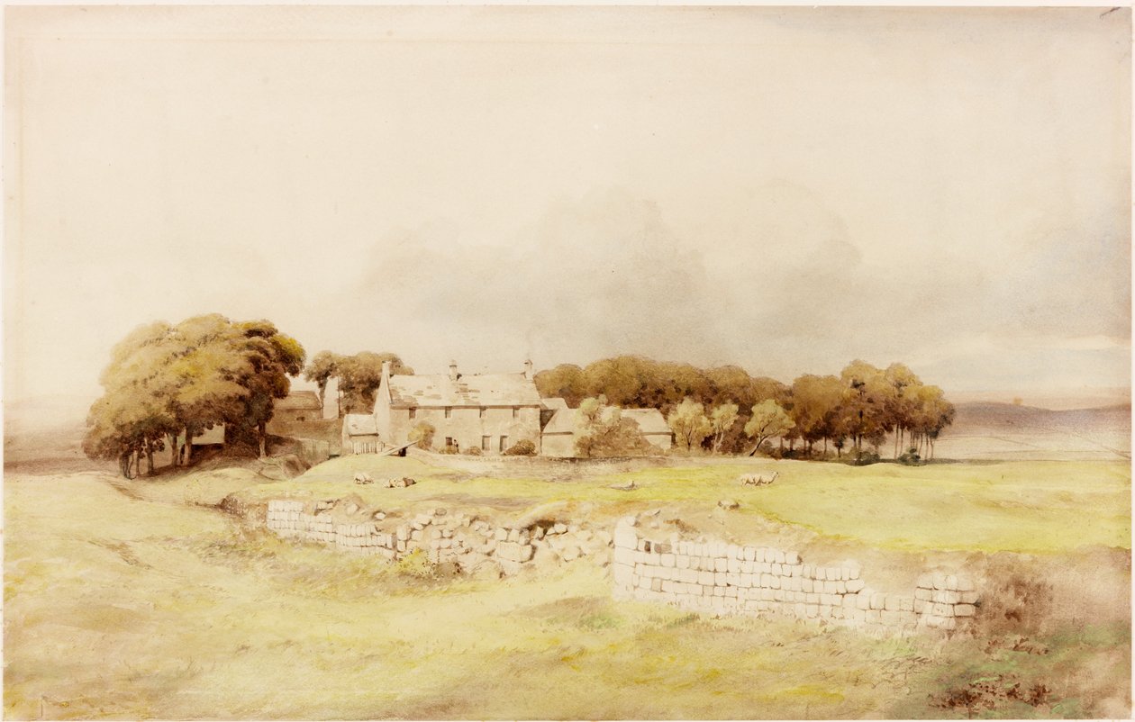 Birdoswald Farmhouse (ołówek i akwarela na papierze (wklejony na karton)) autorstwa Henry Burdon Richardson