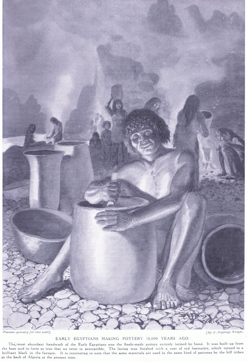 Wczesne egipskie wyroby garncarskie 10 000 lat temu, ok. 1920 r. autorstwa Henry Charles Seppings Wright