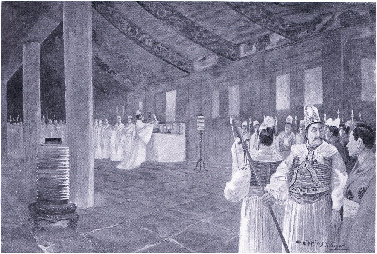 Usunięcie tabliczki ze świątyni konfucjańskiej 505 AD autorstwa Henry Charles Seppings Wright