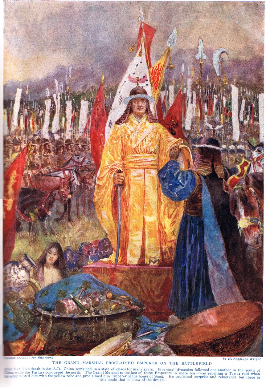 Wielki marszałek ogłoszony cesarzem na polu bitwy, ilustracja z „Historia Narodów Hutchinsonów”, c.1920 autorstwa Henry Charles Seppings Wright