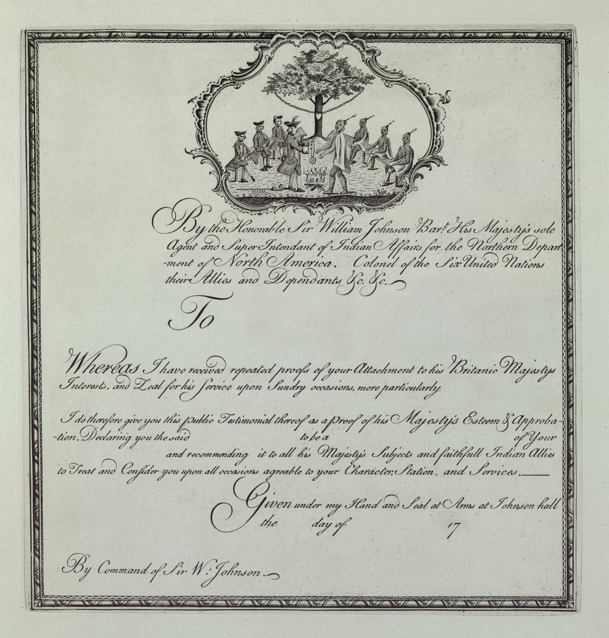 Indyjskie świadectwo sir Williama Johnsona, ok. 1770 r. (zob. też 192085) autorstwa Henry Dawkins