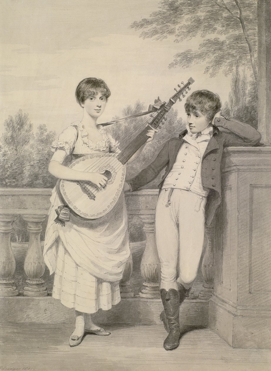 John i Charlotte, 1801 (szary rozmyty na czarnym ołowiu na papierze) autorstwa Henry Edridge